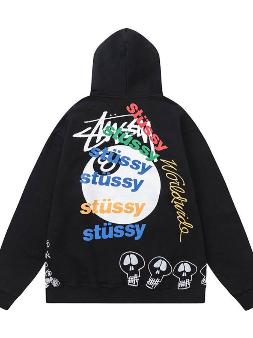 Stussy Black 8-Ball Worldwide Graphic Hoodie Multi-Color Logo Print